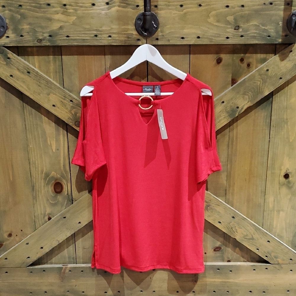 Chico's Red Cut Out Short Sleeve Blouse